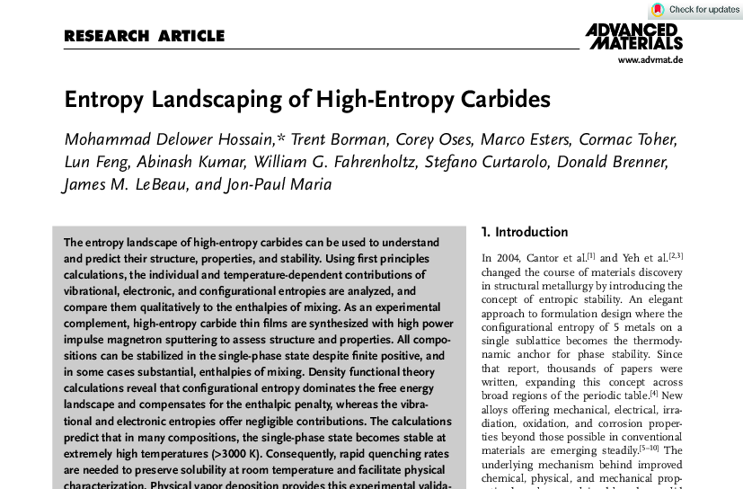 Graphical abstract for Entropy Landscaping of High-Entropy Carbides