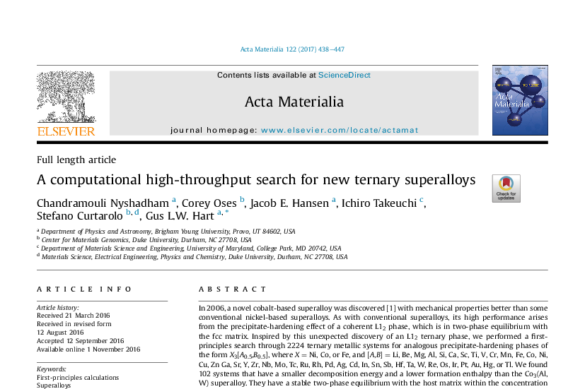 Graphical abstract for A Computational High-Throughput Search for New Ternary Superalloys