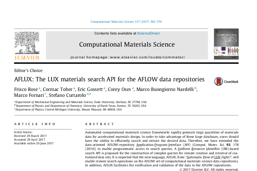 Graphical abstract for AFLUX: The LUX materials search API for the AFLOW data repositories