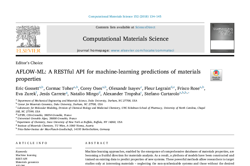 Graphical abstract for AFLOW-ML: A RESTful API for machine-learning prediction of materials properties