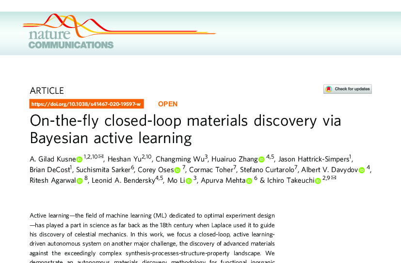 Graphical abstract for On-the-fly Closed-loop Autonomous Materials Discovery via Bayesian Active Learning