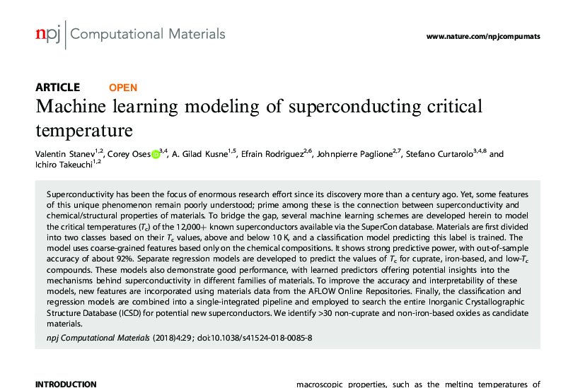 Graphical abstract for Machine learning modeling of superconducting critical temperature