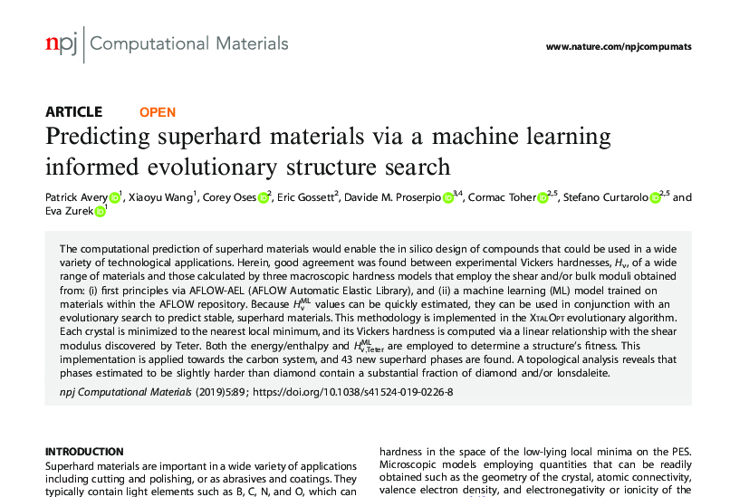 Graphical abstract for Predicting Superhard Materials via a Machine Learning Informed Evolutionary Structure Search