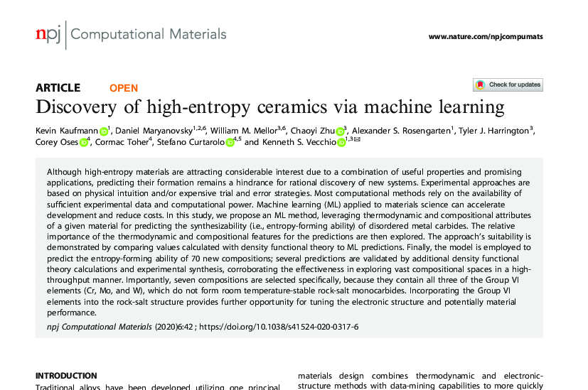 Graphical abstract for Discovery of novel high-entropy ceramics via machine learning
