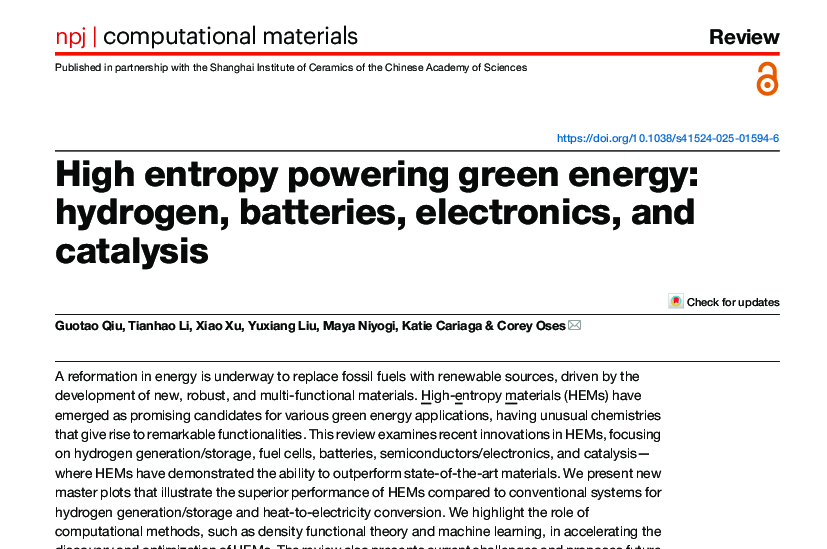 Graphical abstract for High entropy powering green energy: hydrogen, batteries, electronics, and catalysis