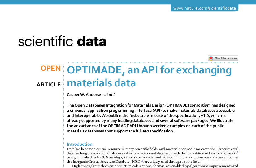 Graphical abstract for OPTIMADE: an API for exchanging materials data