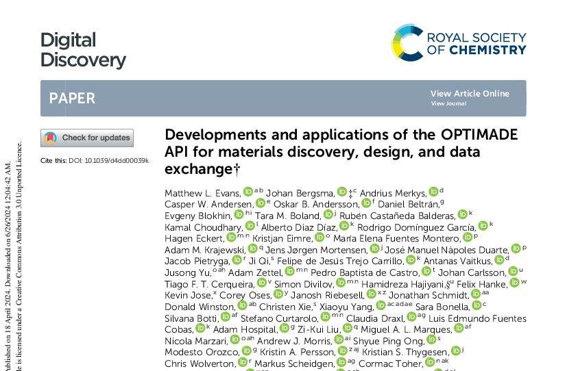 Graphical abstract for Developments and applications of the OPTIMADE API for materials discovery, design, and data exchange