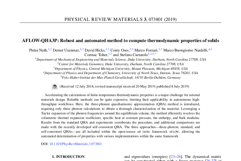 Graphical abstract for AFLOW-QHA3P: Robust and automated method to compute thermodynamic properties of solids