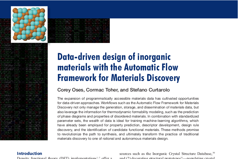 Graphical abstract for Data-driven design of inorganic materials with the Automatic Flow Framework for Materials Discovery