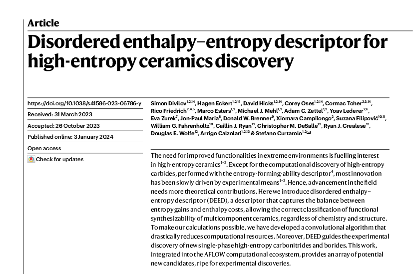 Graphical abstract for Disordered enthalpy-entropy descriptor for high-entropy ceramics discovery